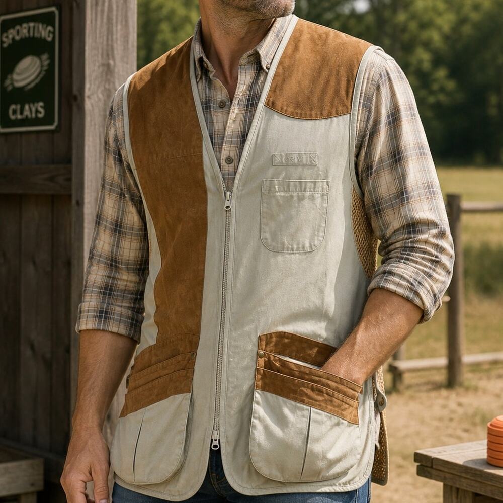 Orvis Men’s XL Clays Shooting Vest Mesh Faux Suede Skeet Trap Sporting Hunting